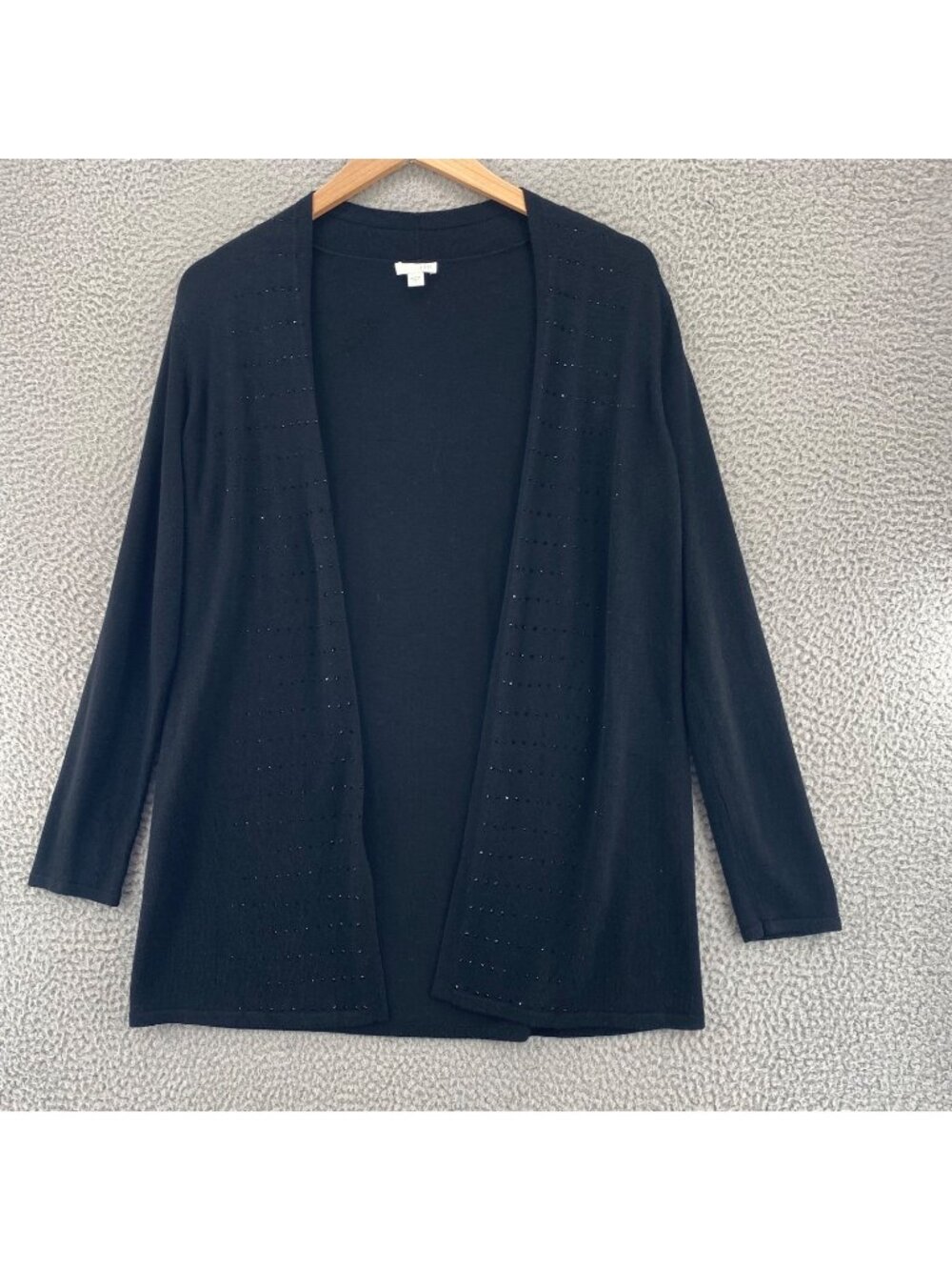 J Jill Sweater Womens Small Black Rhinstones Wool Blend Knit Long Line Cardigan